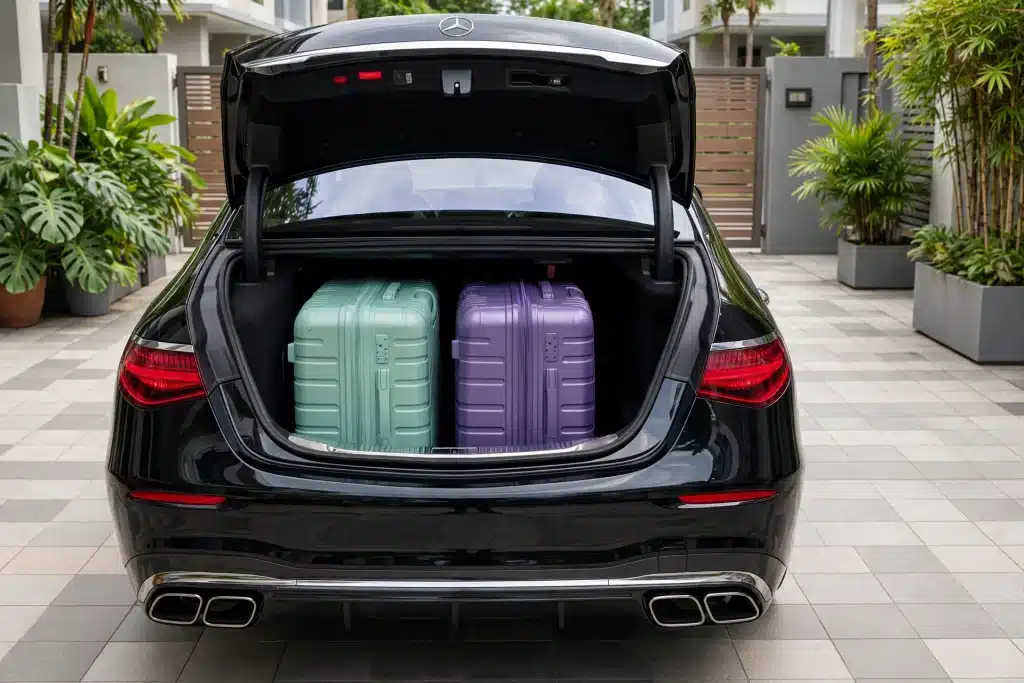 Mercedes S-Class S450L W223 trunk luggage capacity Singapore - fits 2 large suitcases Changi Airport transfer