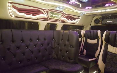 VIP 13 Seater Minibus interior with leather seats and LED lights Singapore